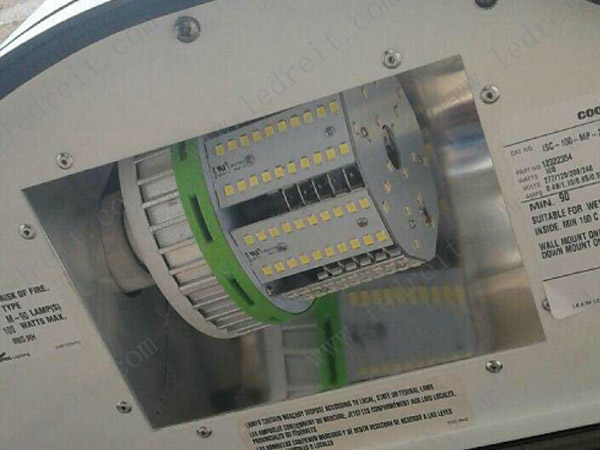 20W with 5inch long corn bulb used in the wallpack fixture