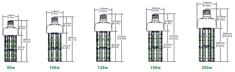 led cob corn bulb Dimensions