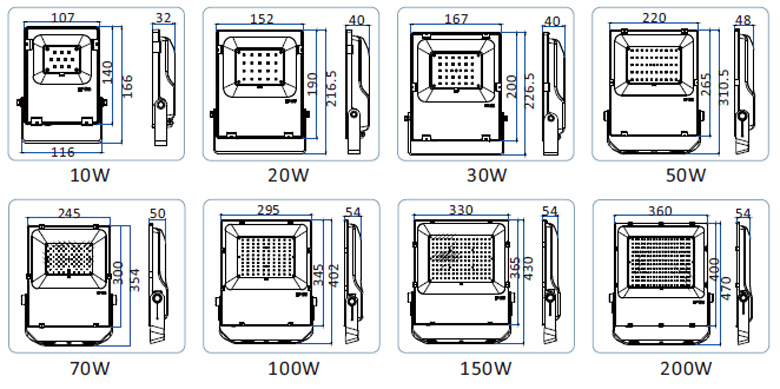 led flood light dimensions